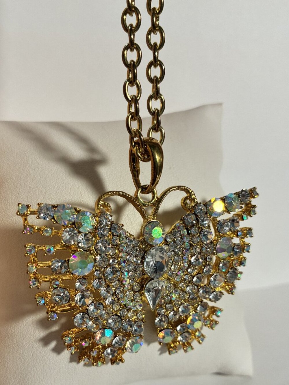 Rhinestone Butterfly Pendant and Necklace